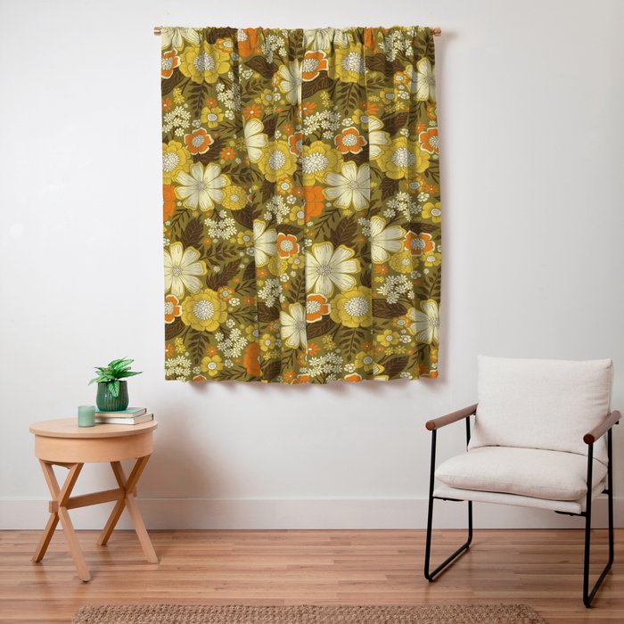 1970s Retro/Vintage Floral Pattern Window Curtain