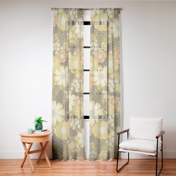 1970s Retro/Vintage Floral Pattern Window Curtain