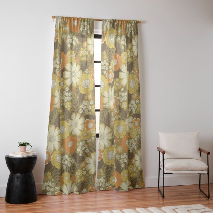 1970s Retro/Vintage Floral Pattern Window Curtain