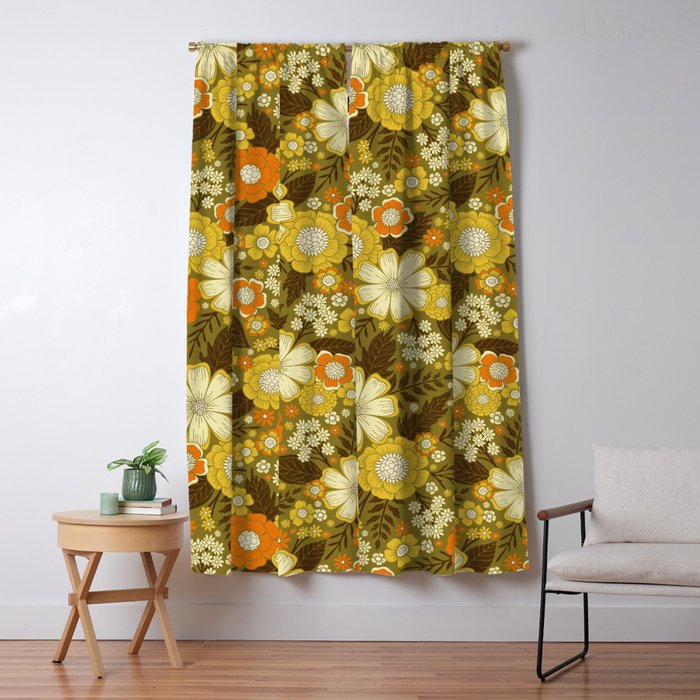 1970s Retro/Vintage Floral Pattern Window Curtain