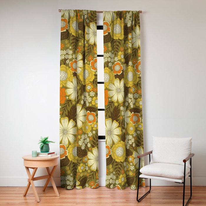 1970s Retro/Vintage Floral Pattern Window Curtain
