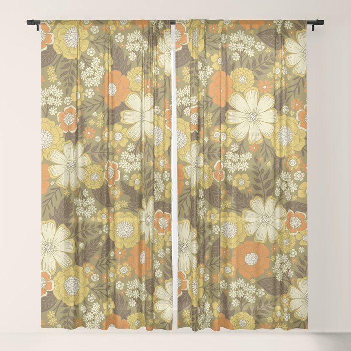 1970s Retro/Vintage Floral Pattern Window Curtain