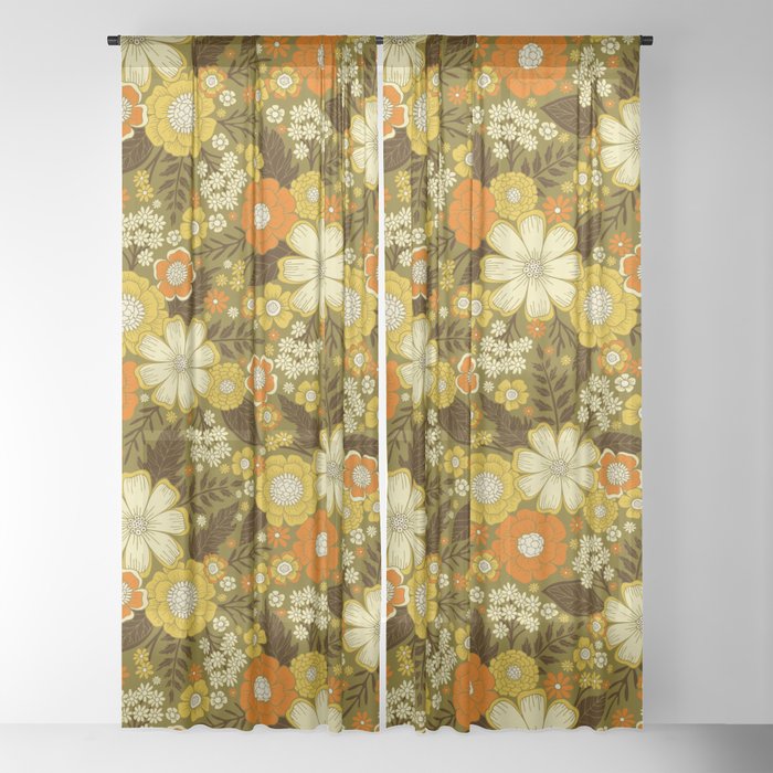 1970s Retro/Vintage Floral Pattern Window Curtain