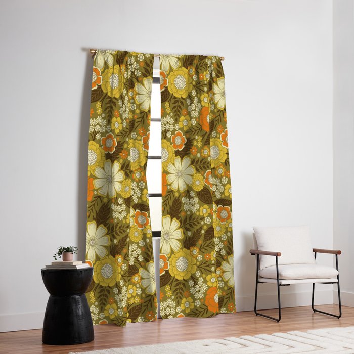 1970s Retro/Vintage Floral Pattern Window Curtain