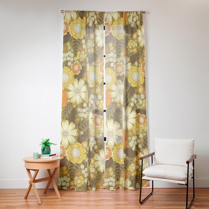1970s Retro/Vintage Floral Pattern Window Curtain