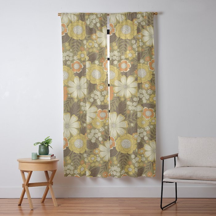 1970s Retro/Vintage Floral Pattern Window Curtain