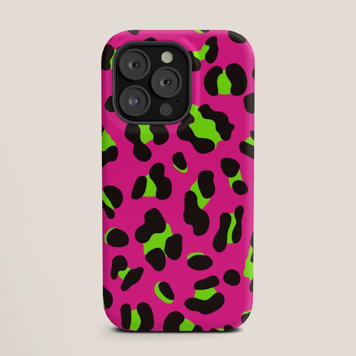 80s Neon Pink and Lime Green Leopard iPhone Case