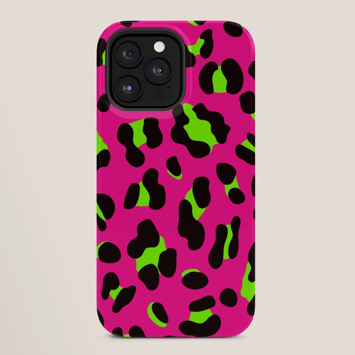 80s Neon Pink and Lime Green Leopard iPhone Case