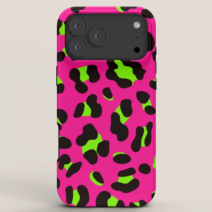 80s Neon Pink and Lime Green Leopard iPhone Case