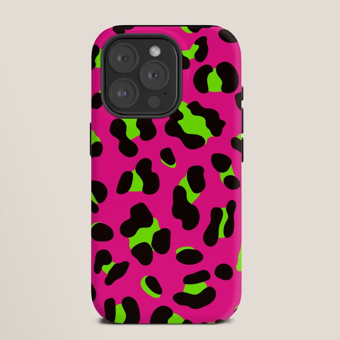 80s Neon Pink and Lime Green Leopard iPhone Case