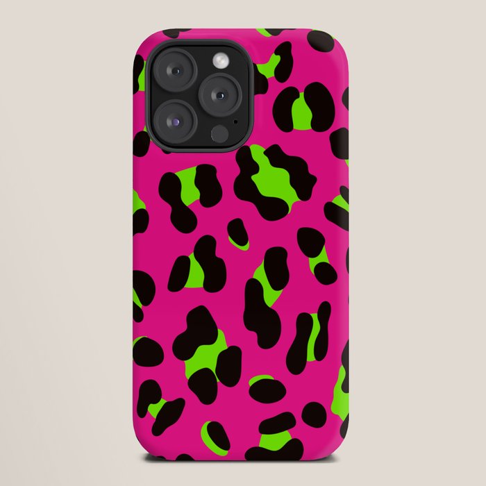 80s Neon Pink and Lime Green Leopard iPhone Case