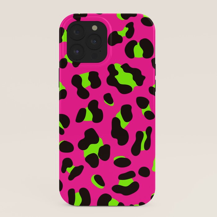 80s Neon Pink and Lime Green Leopard iPhone Case
