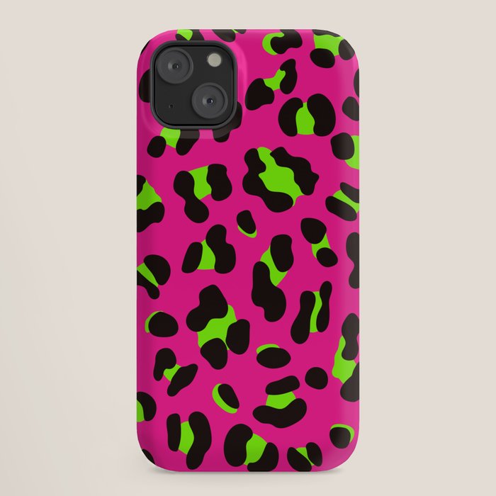 80s Neon Pink and Lime Green Leopard iPhone Case