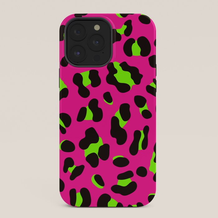 80s Neon Pink and Lime Green Leopard iPhone Case