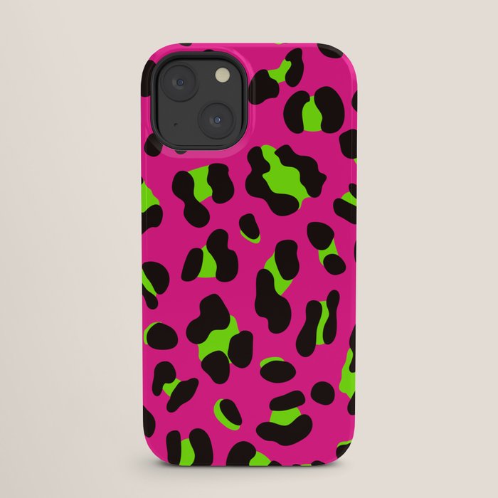 80s Neon Pink and Lime Green Leopard iPhone Case
