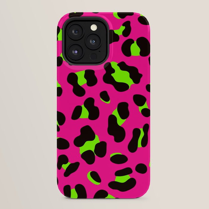 80s Neon Pink and Lime Green Leopard iPhone Case