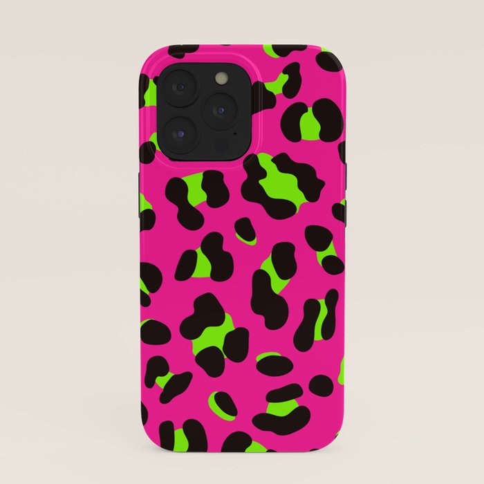 80s Neon Pink and Lime Green Leopard iPhone Case