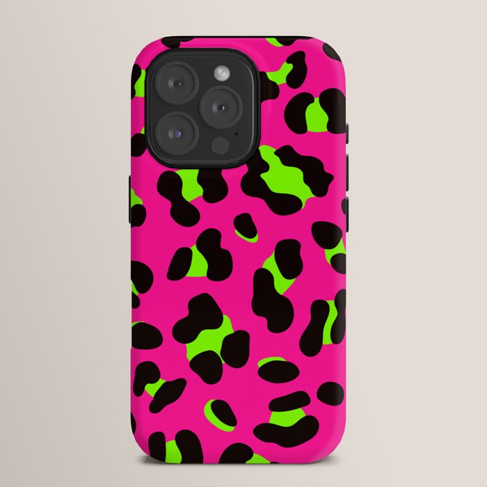80s Neon Pink and Lime Green Leopard iPhone Case