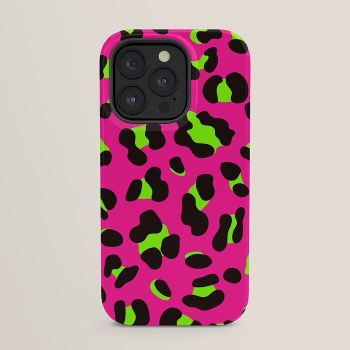 80s Neon Pink and Lime Green Leopard iPhone Case