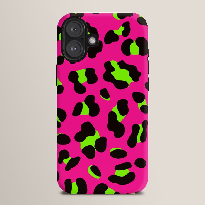 80s Neon Pink and Lime Green Leopard iPhone Case
