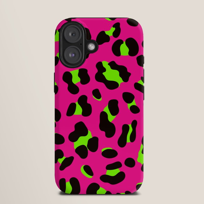 80s Neon Pink and Lime Green Leopard iPhone Case