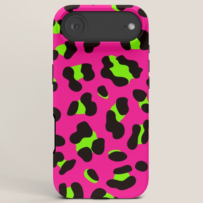 80s Neon Pink and Lime Green Leopard iPhone Case