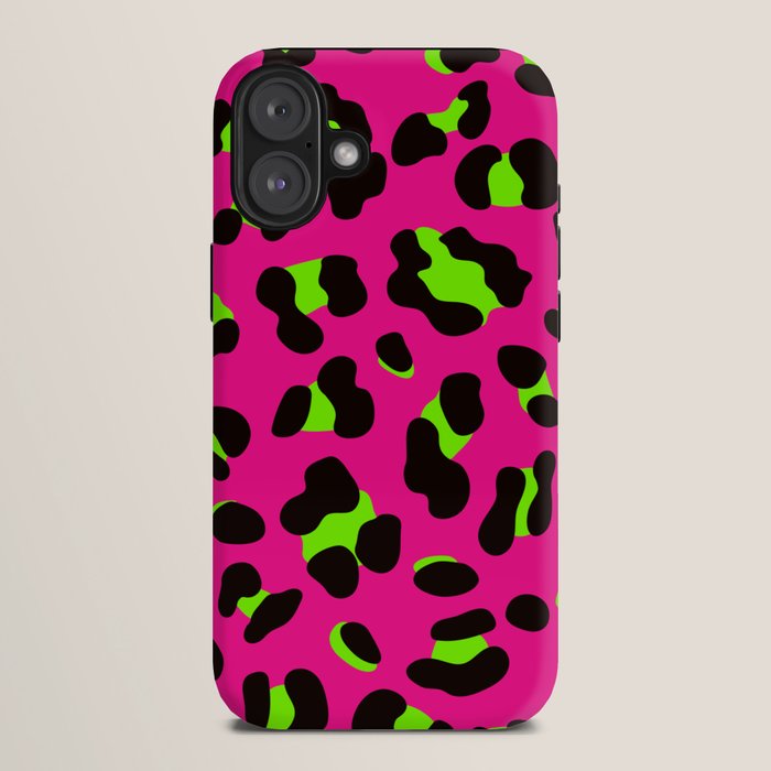 80s Neon Pink and Lime Green Leopard iPhone Case