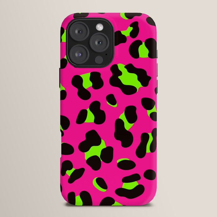 80s Neon Pink and Lime Green Leopard iPhone Case