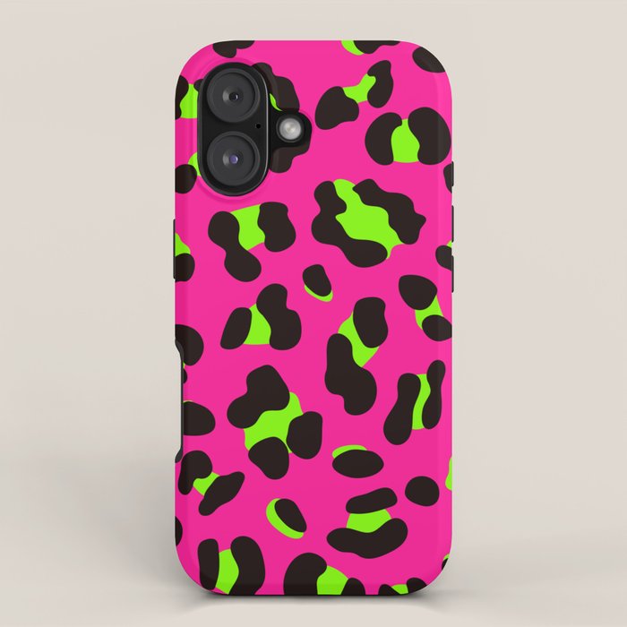 80s Neon Pink and Lime Green Leopard iPhone Case