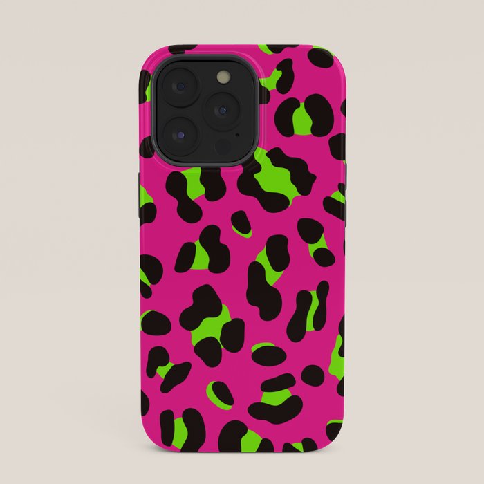 80s Neon Pink and Lime Green Leopard iPhone Case