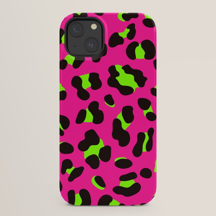 80s Neon Pink and Lime Green Leopard iPhone Case