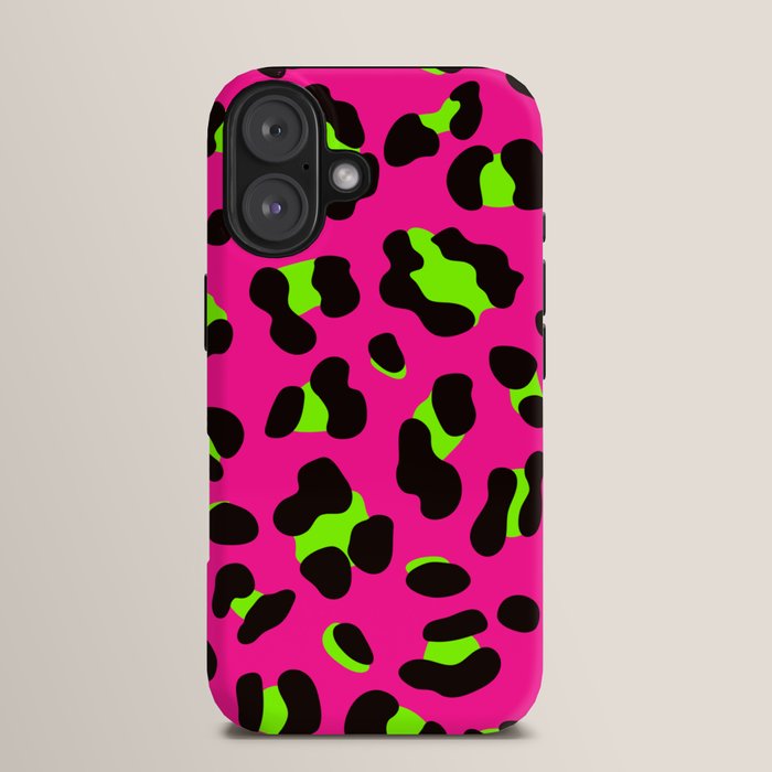 80s Neon Pink and Lime Green Leopard iPhone Case