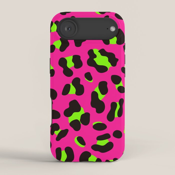80s Neon Pink and Lime Green Leopard iPhone Case