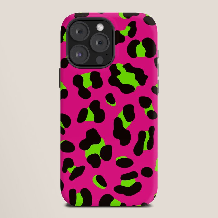 80s Neon Pink and Lime Green Leopard iPhone Case