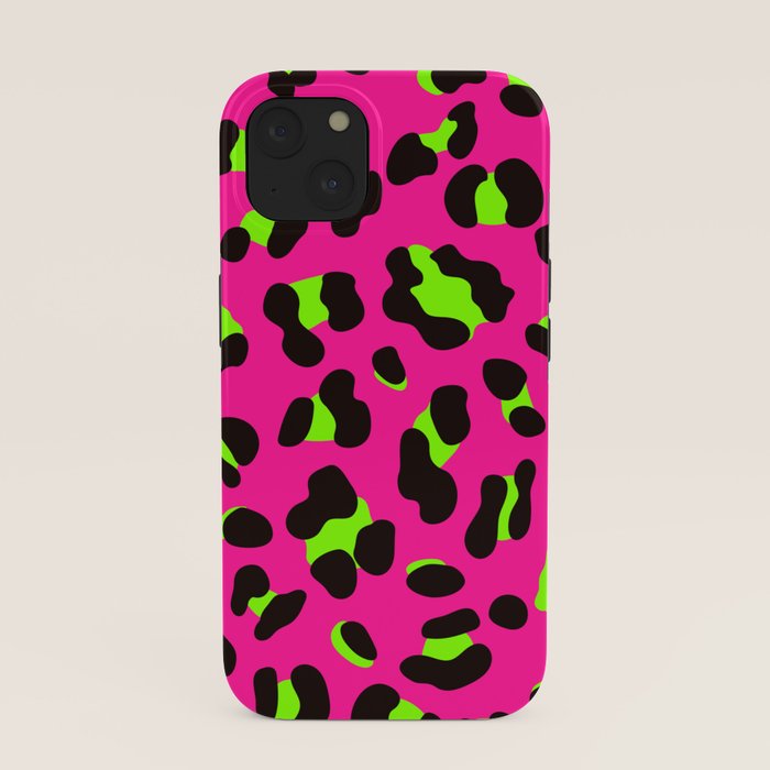 80s Neon Pink and Lime Green Leopard iPhone Case