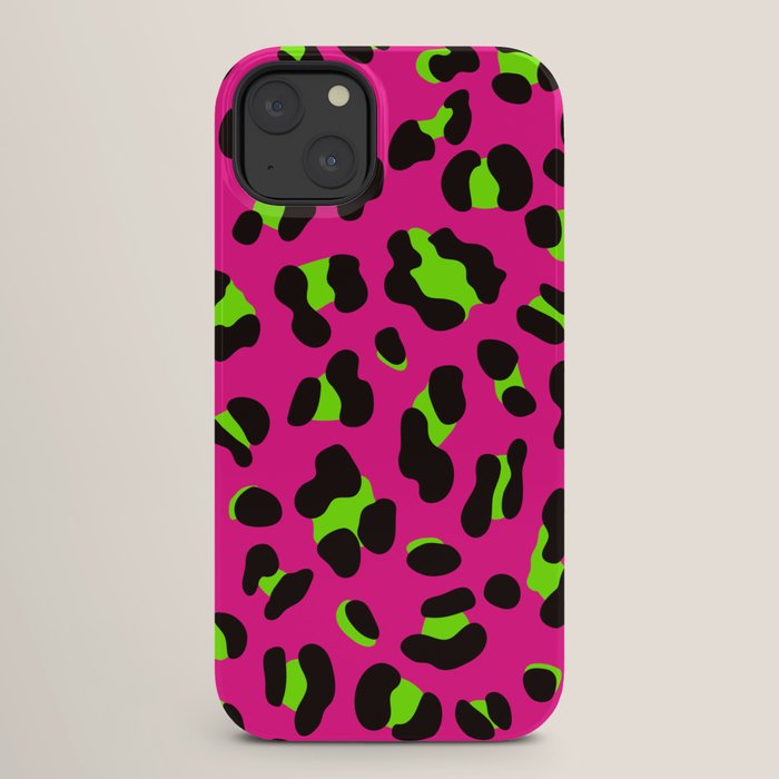 80s Neon Pink and Lime Green Leopard iPhone Case