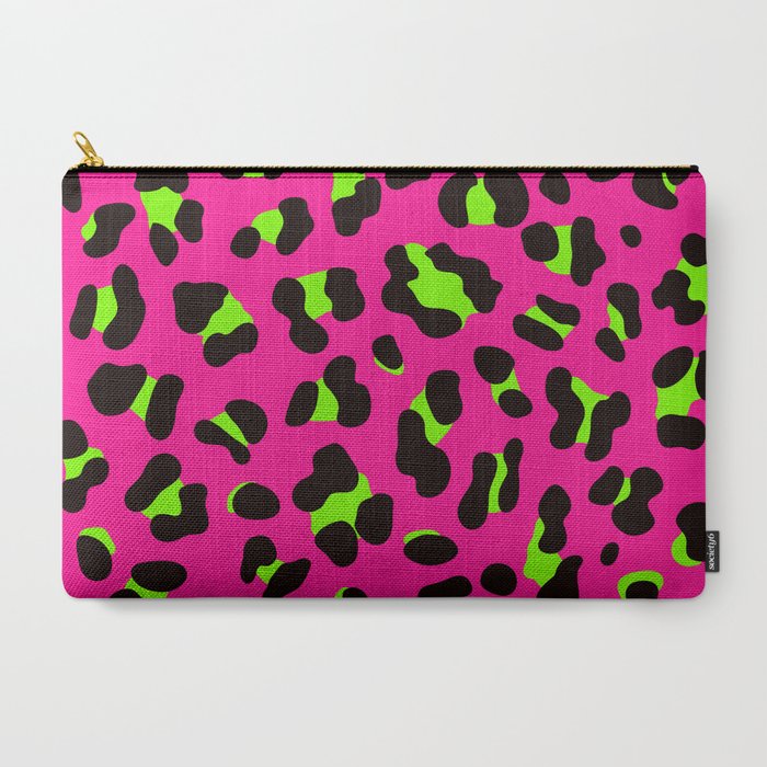 80s Neon Pink and Lime Green Leopard Carry All Pouch