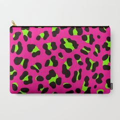 80s Neon Pink and Lime Green Leopard Carry All Pouch