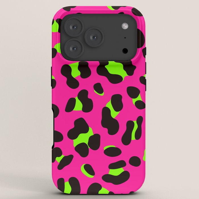 80s Neon Pink and Lime Green Leopard iPhone Case