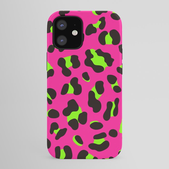 80s Neon Pink and Lime Green Leopard iPhone Case