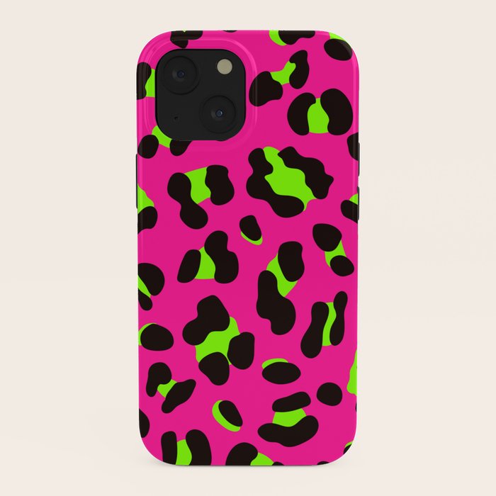 80s Neon Pink and Lime Green Leopard iPhone Case