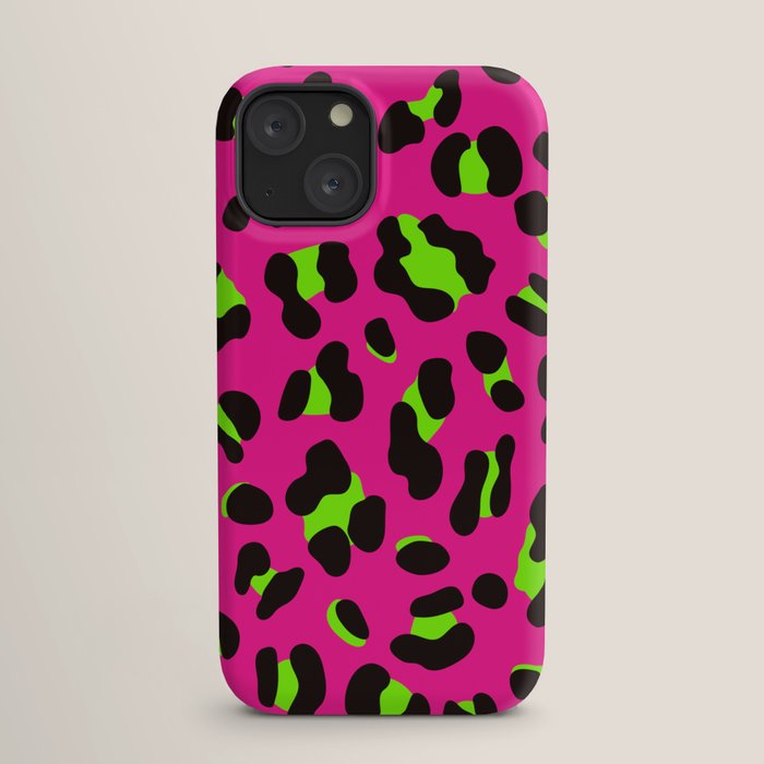80s Neon Pink and Lime Green Leopard iPhone Case