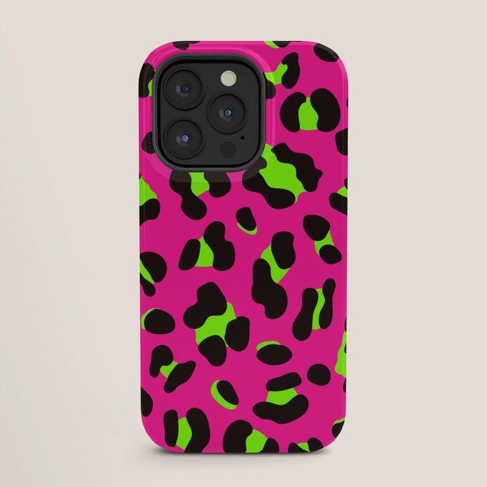 80s Neon Pink and Lime Green Leopard iPhone Case
