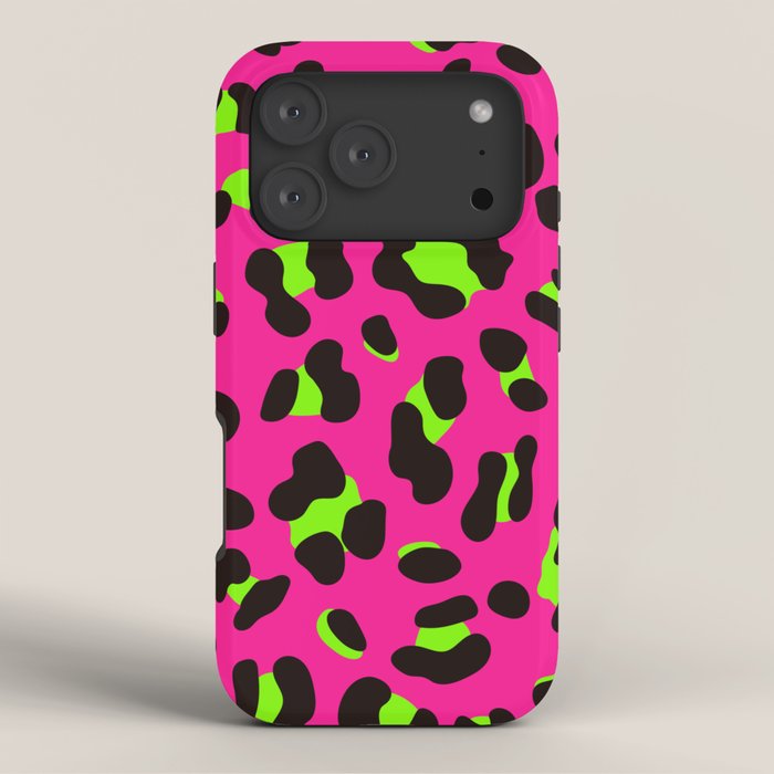 80s Neon Pink and Lime Green Leopard iPhone Case