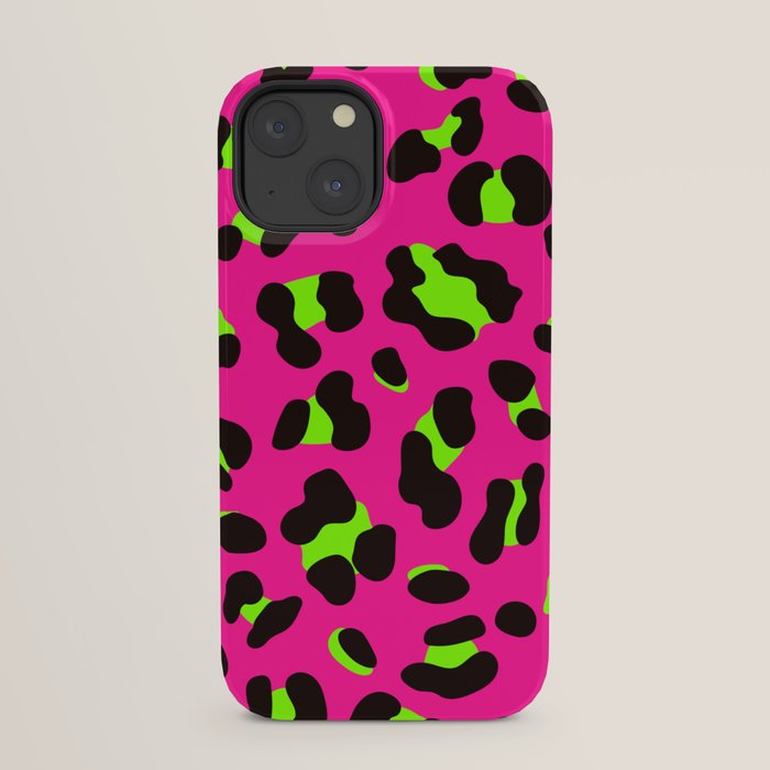 80s Neon Pink and Lime Green Leopard iPhone Case