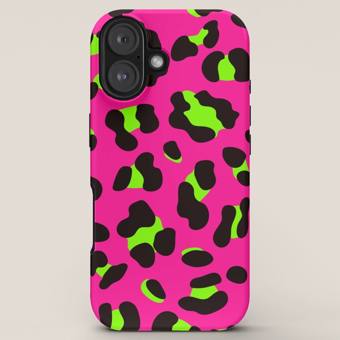 80s Neon Pink and Lime Green Leopard iPhone Case