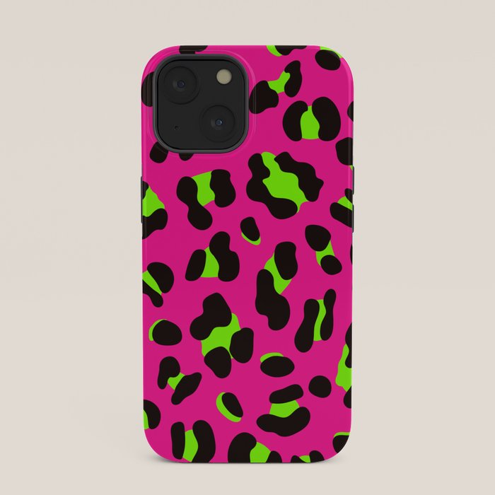 80s Neon Pink and Lime Green Leopard iPhone Case