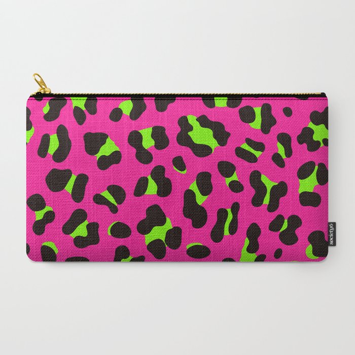 80s Neon Pink and Lime Green Leopard Carry All Pouch