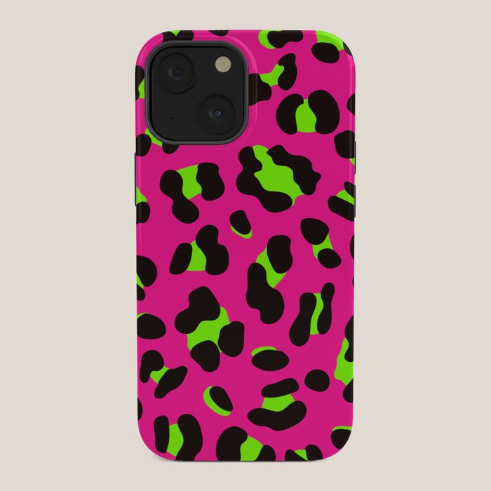 80s Neon Pink and Lime Green Leopard iPhone Case