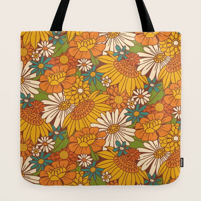 70s Retro Floral Tote Bag